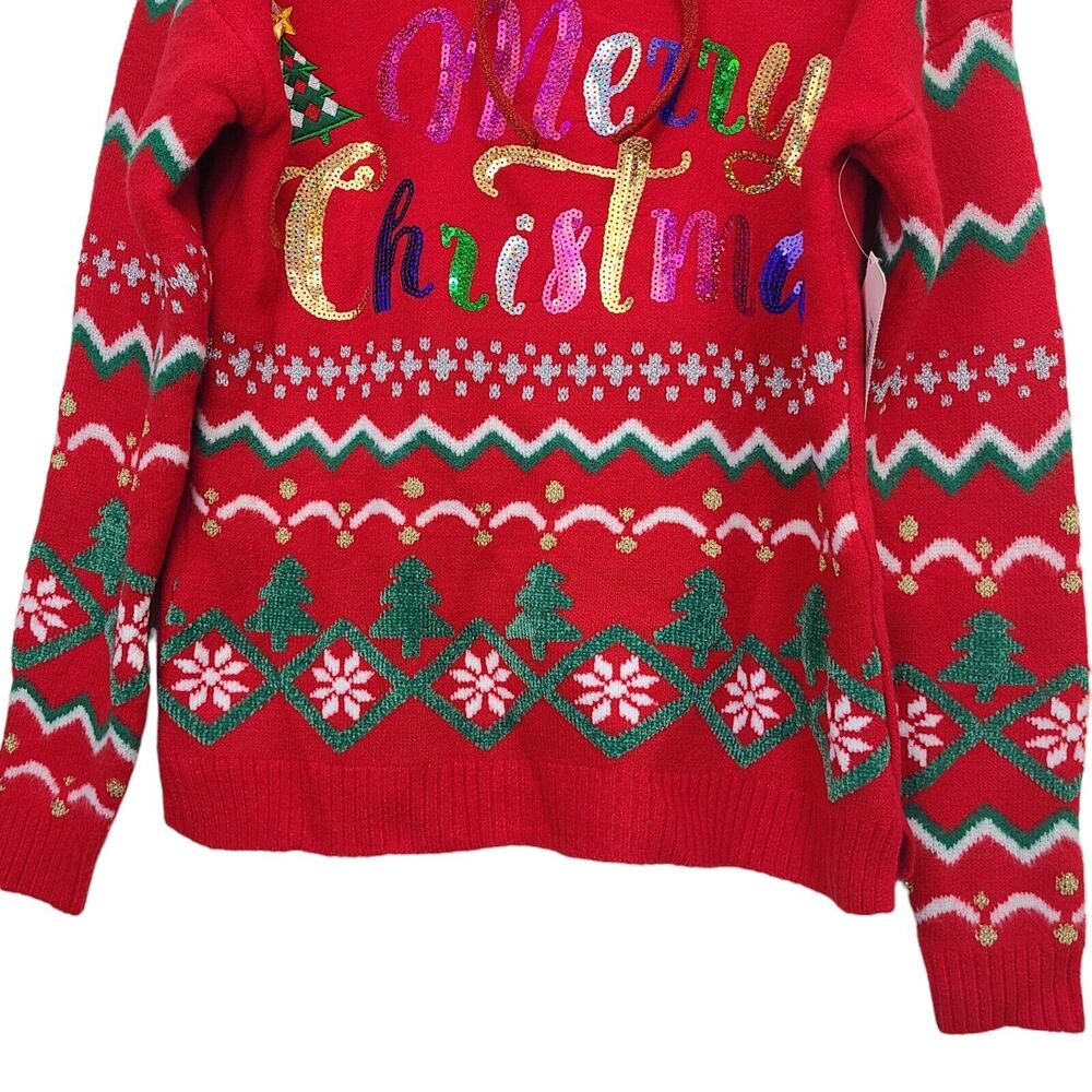 Holiday Time Womens Sz Small Holiday Christmas Knit Ugly Sweater Red w Headband - Picture 9 of 12